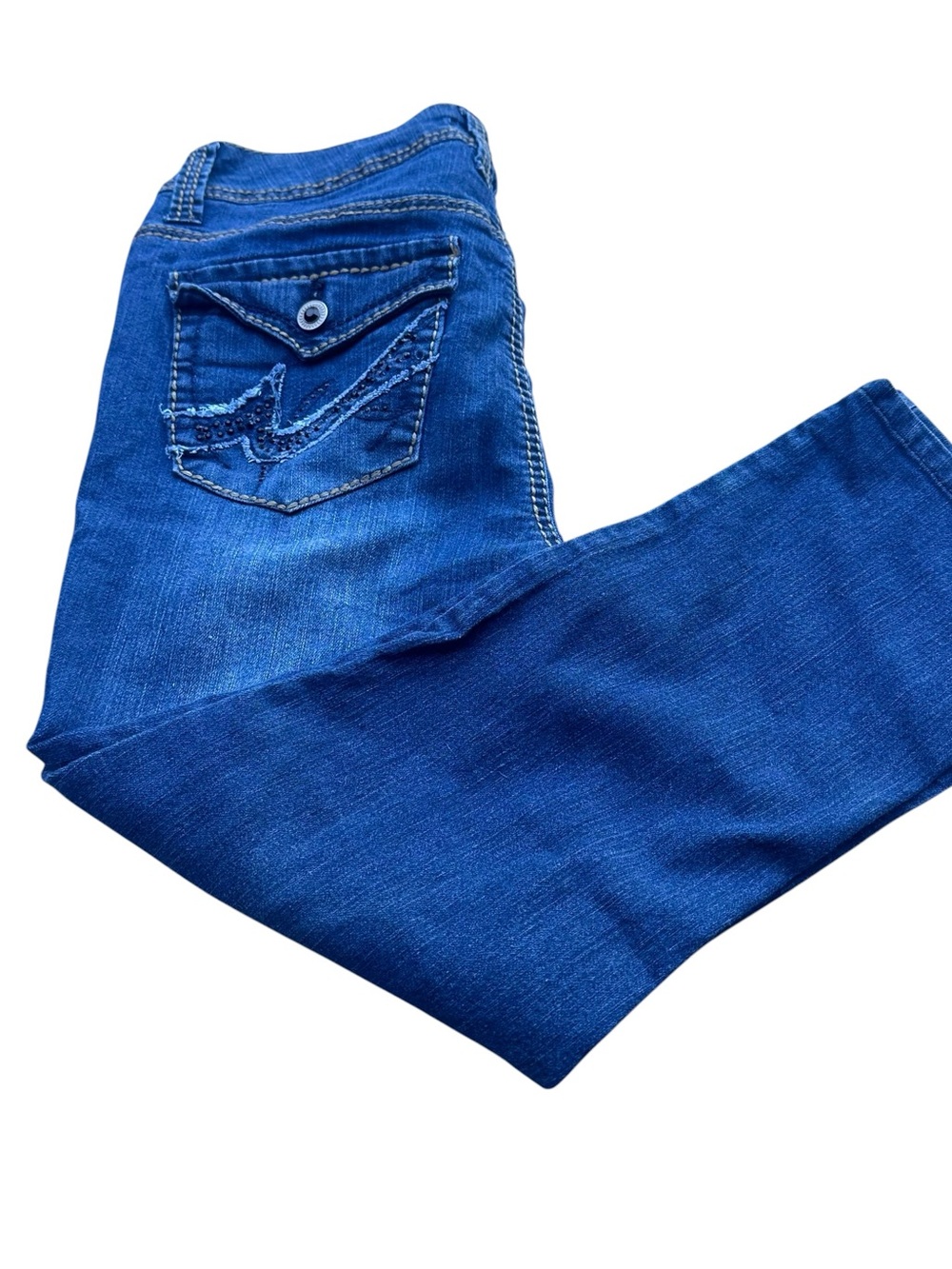 Blue Epic Women’s Size 8 Stretch Capri Jeans Dark Wash Embellished  vintage rare